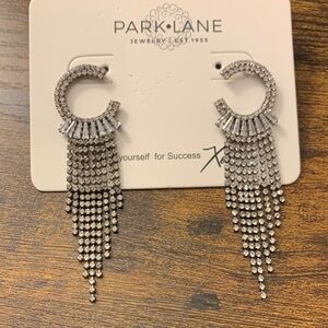 Park Lane Silver Rhinestone Fringe Hoop Earrings